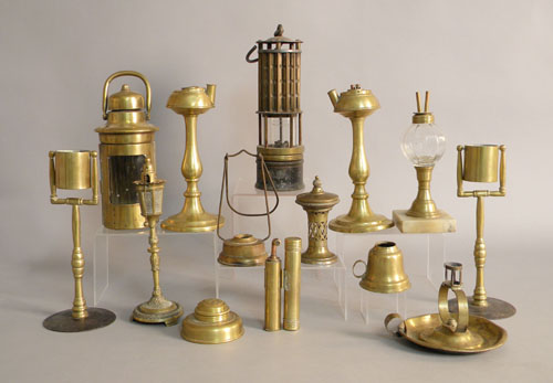 Appraisal: Two brass miner's lamps seven gimble lamps a William patent