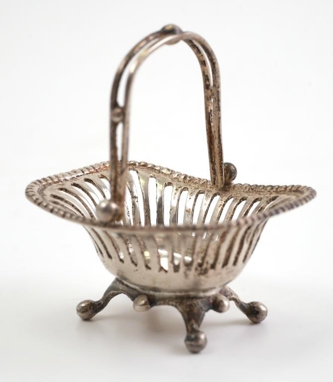 Appraisal: Victorian style beaded edge openwork basket hallmarked with Meyers' M