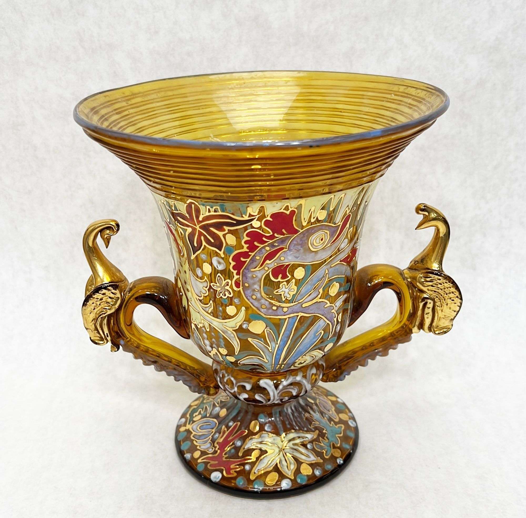 Appraisal: Jose Cire Royo Enameled Venetian Style Vase tall wide at