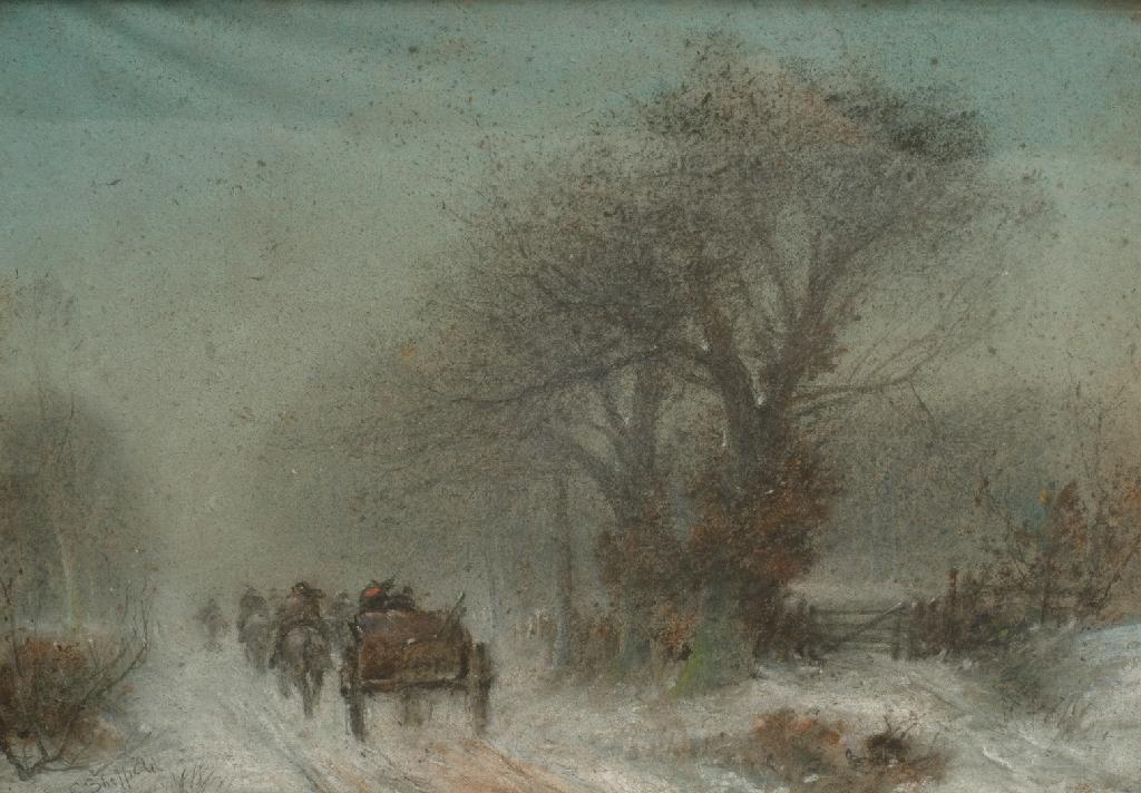 Appraisal: GEORGE SHEFFIELD - WINTERTIME HORSE AND CARTS ON A TRACK