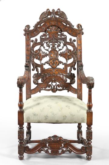 Appraisal: Large Italian Renaissance-Style Mahogany Armchair fourth quarter th century the