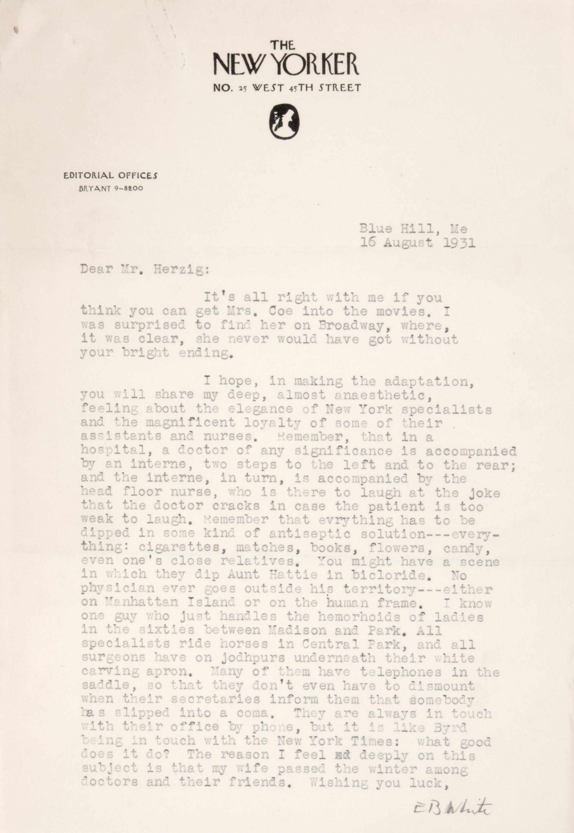 Appraisal: WHITE ELWYN BROOKS - Typed Letter Signed ''E B White''