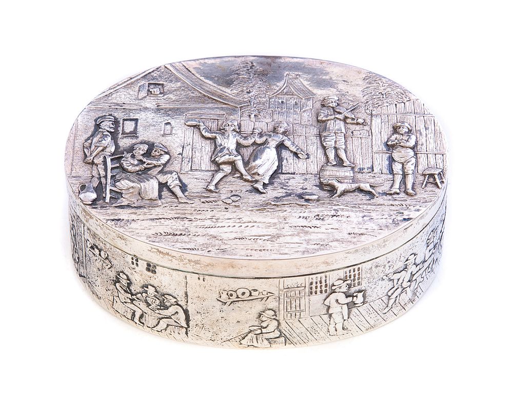 Appraisal: Silver Dresser box with Dutch Scene Silver Dresser box with