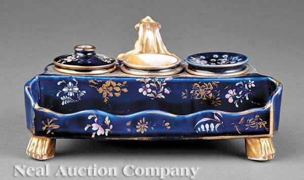 Appraisal: An Early Mason's Ironstone Polychrome and Gilt Encrier c cobalt