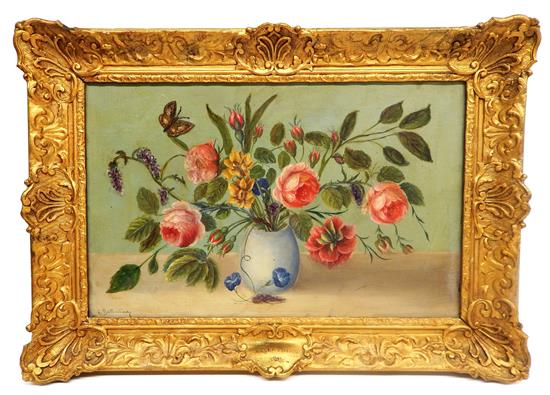 Appraisal: C Bellavoine oil on canvas floral still life depicting various