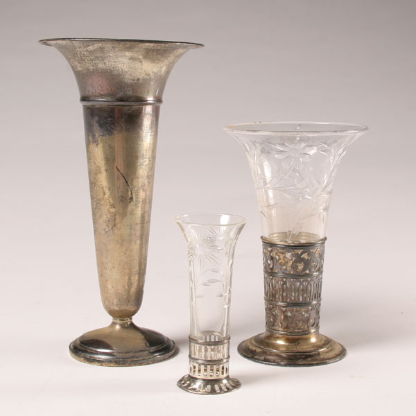 Appraisal: Two cut glass vases with floral designs inserted into pierced