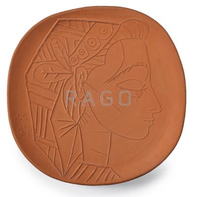 Appraisal: PABLO PICASSO - MADOURA Red earthenware charger Jacqueline s Profile