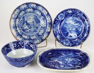 Appraisal: group of four pcs of deep blue Staffordshire and blue