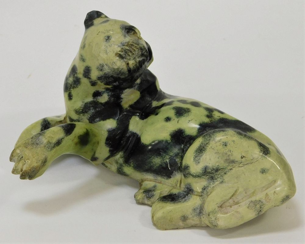 Appraisal: Chinese Carved Soapstone Figural Leopard Statue China Qing Dynasty Lounging