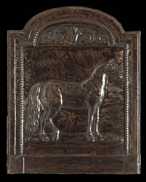 Appraisal: A French cast iron equestrian fire back second half th