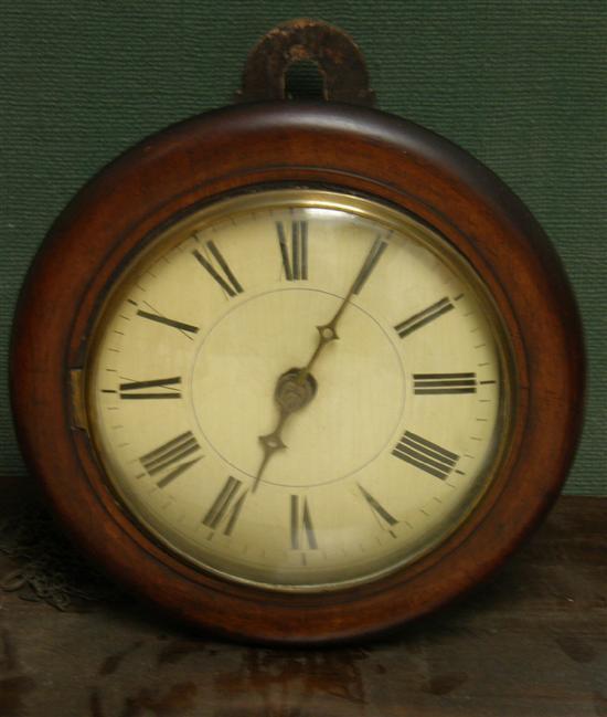 Appraisal: th century mahogany railway clock with painted dial and weight