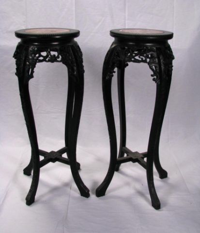 Appraisal: Two marble top Oriental fern stands with floral motif carvings