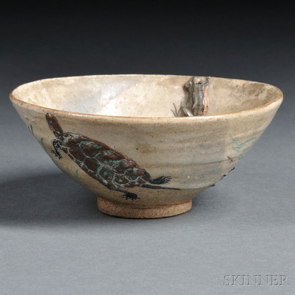 Appraisal: Pottery Bowl Japan conical the interior molded with a fish