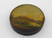 Appraisal: A German circular lacquer snuff box cover with view of