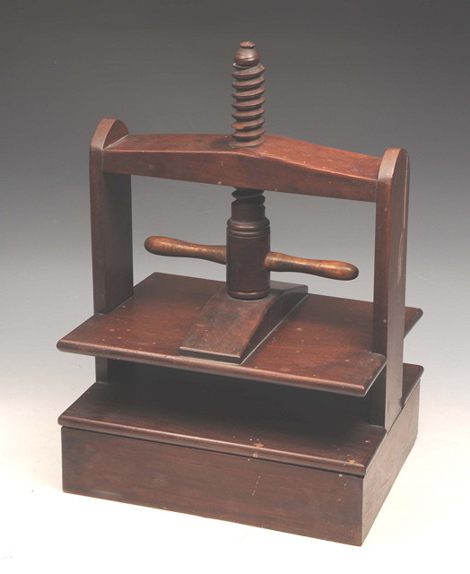 Appraisal: AN EARLY TH CENTURY MAHOGANY BOOK PRESS on a rectangular