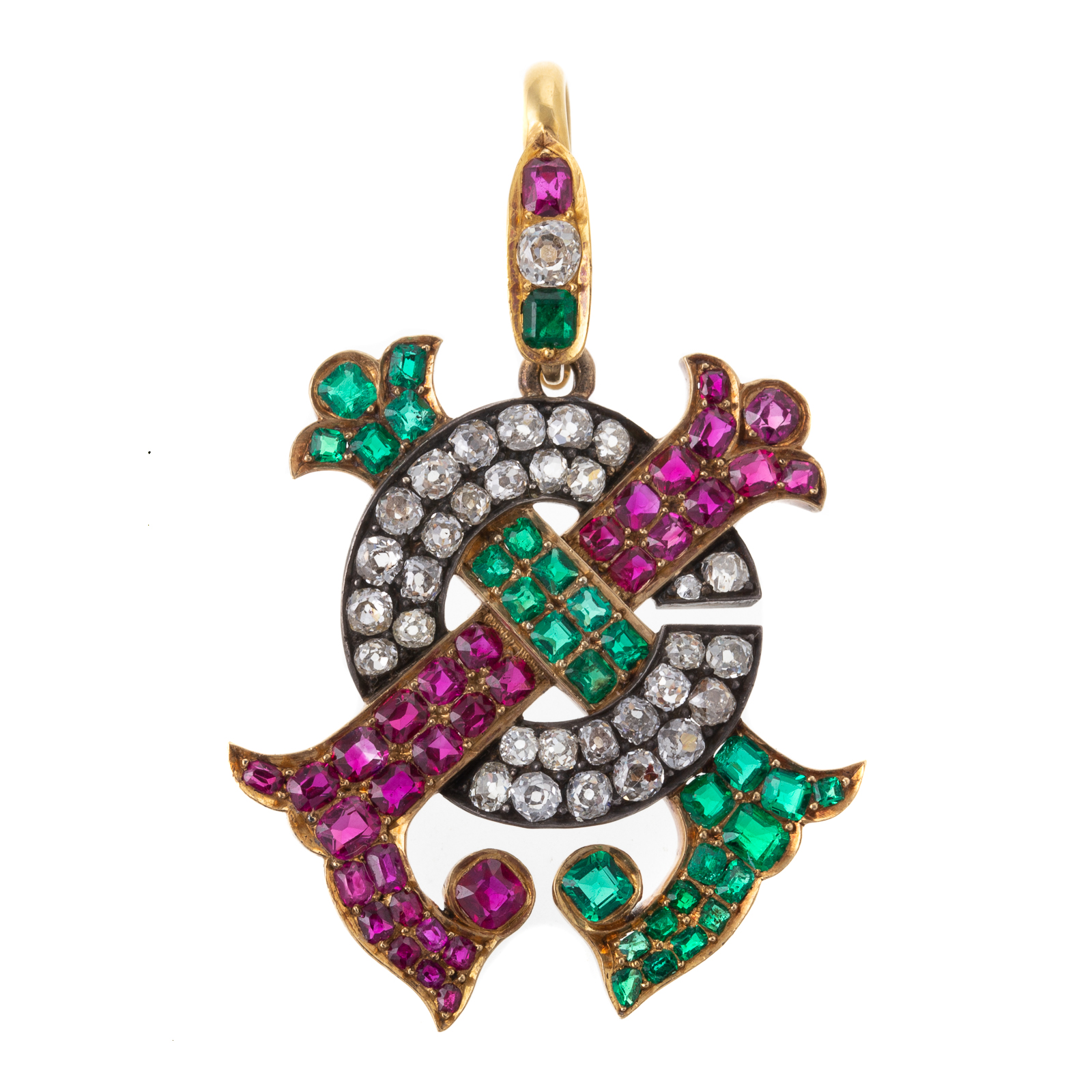 Appraisal: AN ANTIQUE DIAMOND RUBY EMERALD PENDANT IN K K yellow