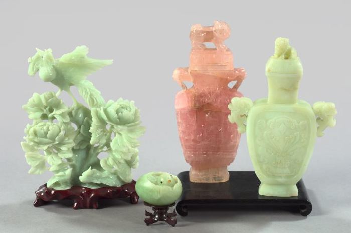 Appraisal: Four-Piece Collection of Carved Jade and Rose Quartz consisting of