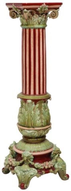 Appraisal: Continental majolica jardiniere stand pedestal modeled as a Corinthian column