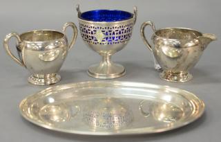 Appraisal: Four sterling silver pieces including creamer sugar small tray and