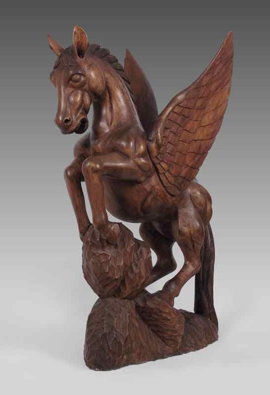 Appraisal: LARGE FT TALL CARVED WOOD PEGASUS Hand carved with Pegasus