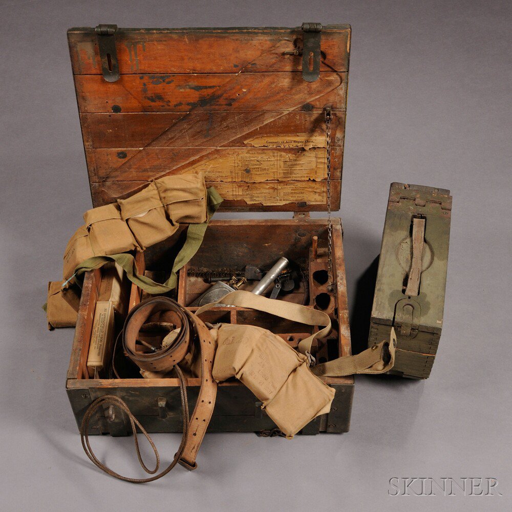 Appraisal: WWI Armorer's Chest and Related Objects c - wooden armorer's