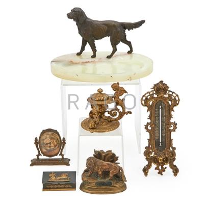 Appraisal: DESK ACCESSORIES Six items th c onyx tray with bronze