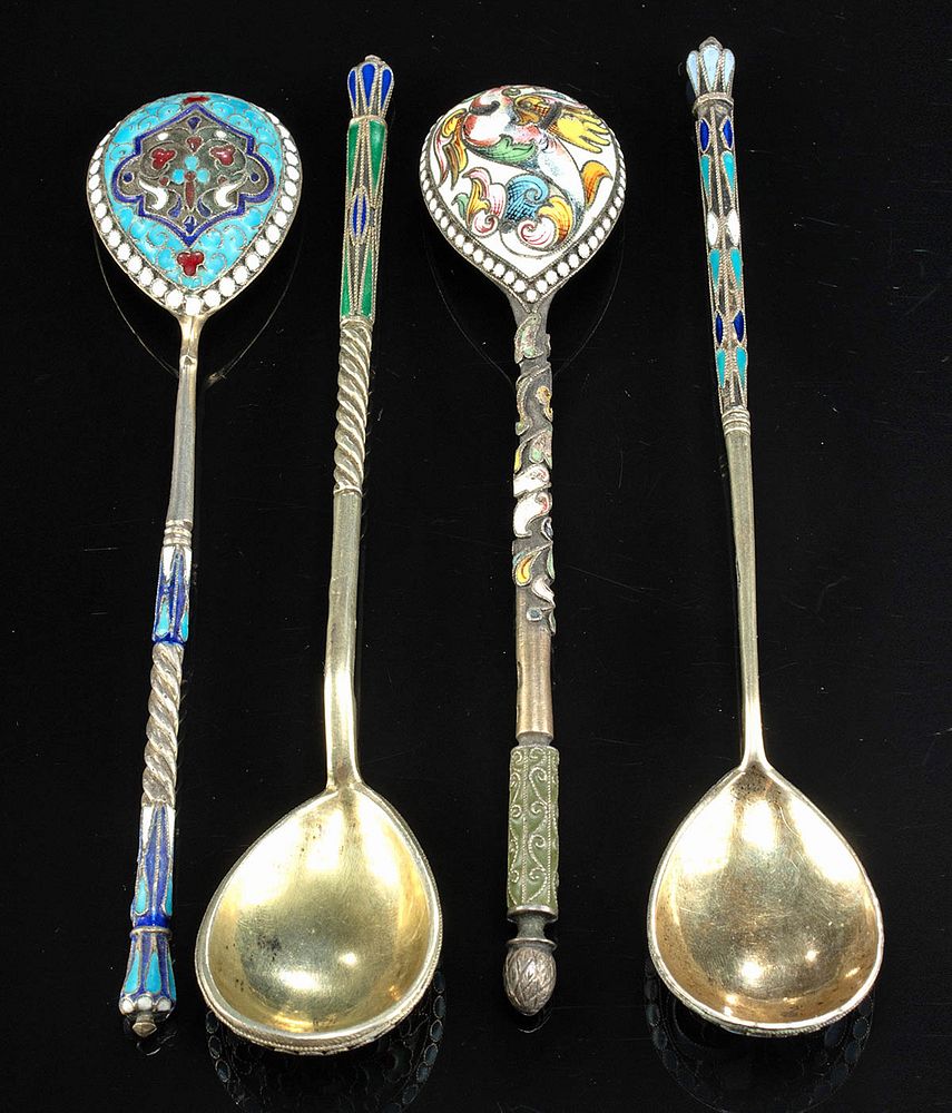 Appraisal: Early th C Russian Gilt Silver Cloisonne Spoons Eastern Europe