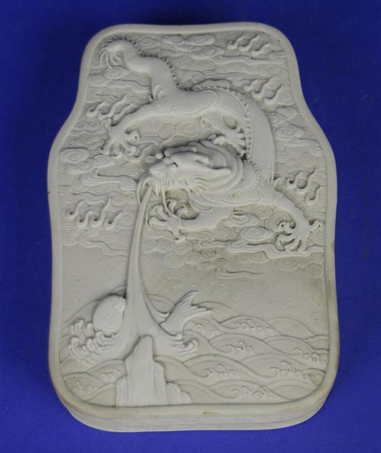 Appraisal: CHINESE DRAGON CARVED BISQUIT WARE INKSTONE bears Qianlong mark height