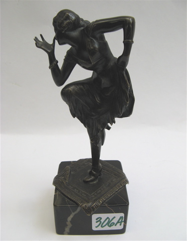 Appraisal: ART NOUVEAU BRONZE DANCING FIGURE of a female standing on