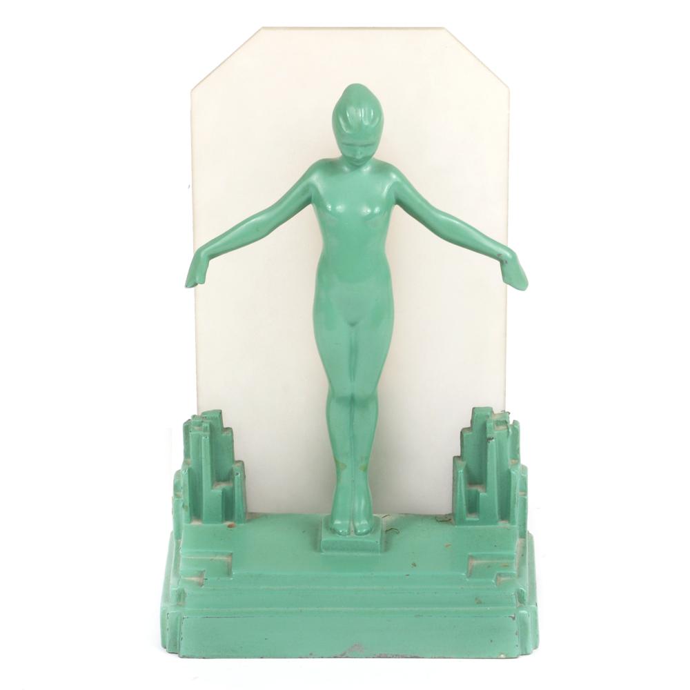 Appraisal: FRANKART ART DECO NUDE FIGURAL TABLE LAMP WITH FROSTED GLASS