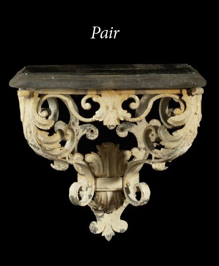 Appraisal: Diminutive Pair of Napoleon III Gris de Trianon-Painted Wrought-Iron Console