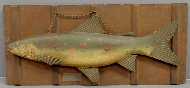 Appraisal: Metal fish trade sign late th c mounted on a