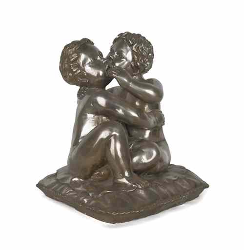 Appraisal: Metal sculpture of two putti h