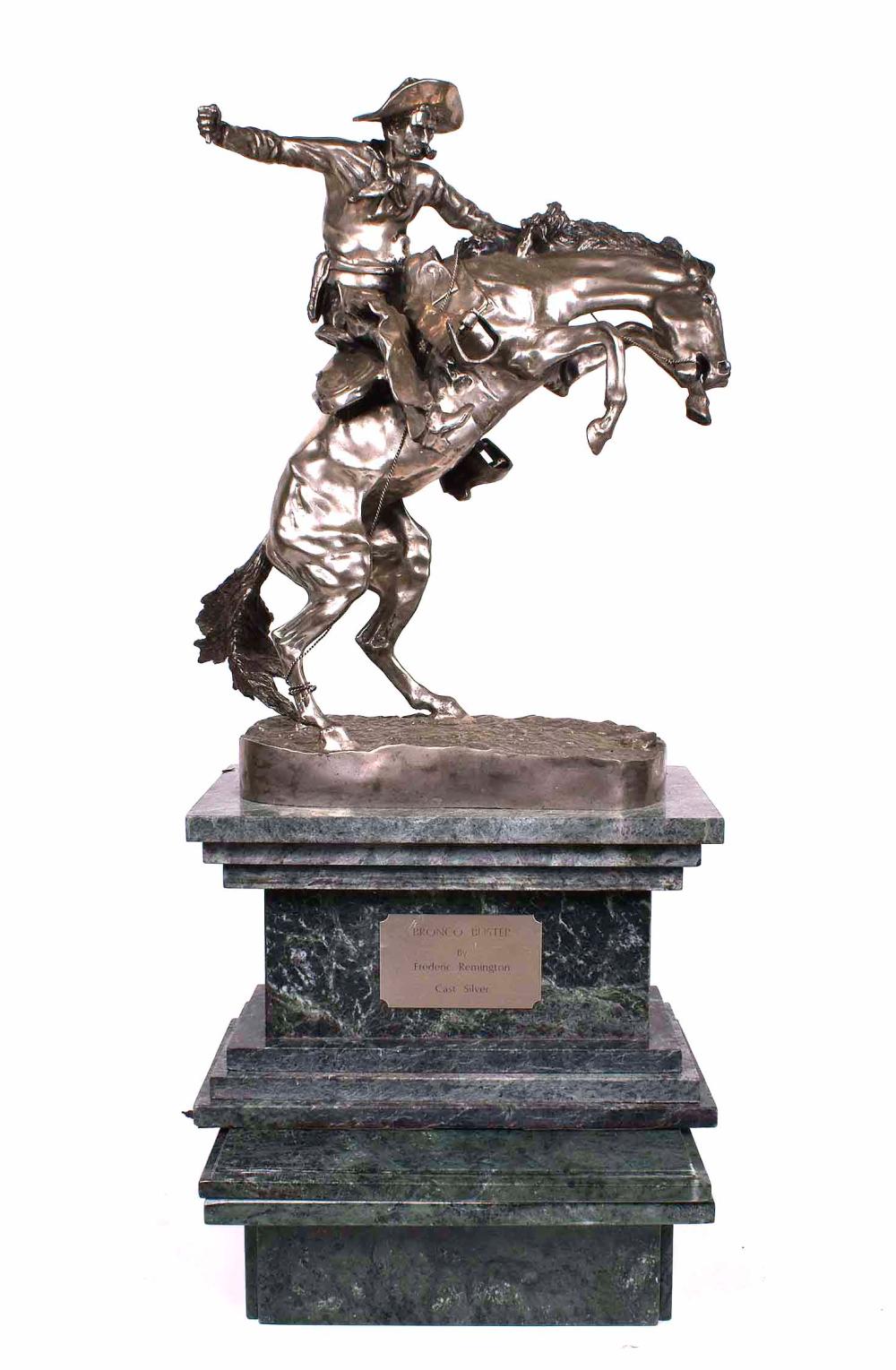 Appraisal: AFTER REMINGTON LARGE BRONC BUSTER SCULPTURECast in Silver on Bronze