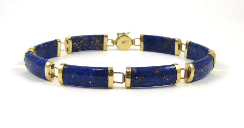 Appraisal: LAPIS LAZULI AND FOURTEEN KARAT GOLD BRACELET measuring - inches