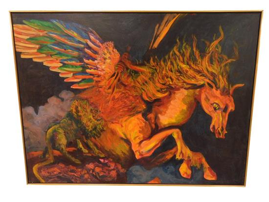 Appraisal: Earl Staley American b Bellerophon IV acrylic on canvas depicting