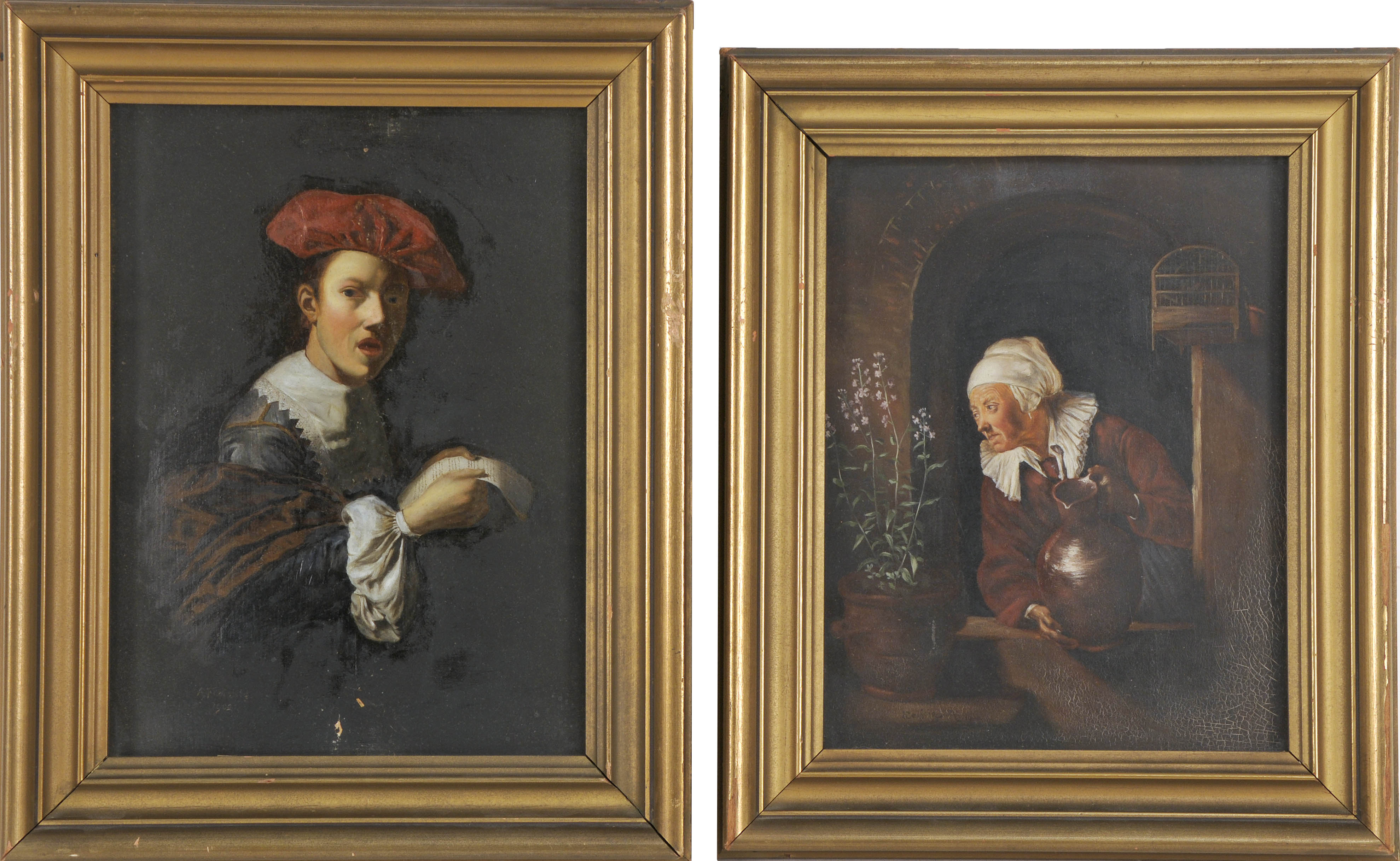 Appraisal: OLD MASTER SCHOOLEarly th CenturyPair of portraits One a copy