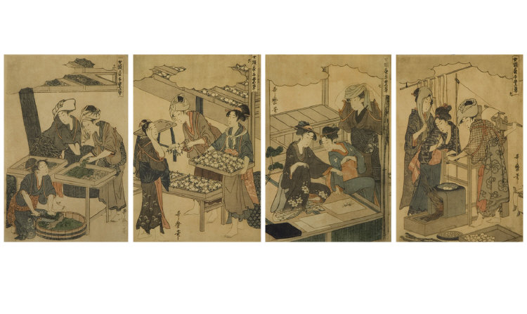 Appraisal: Japanese Woodblock Prints Set of showing Women in Various Industries