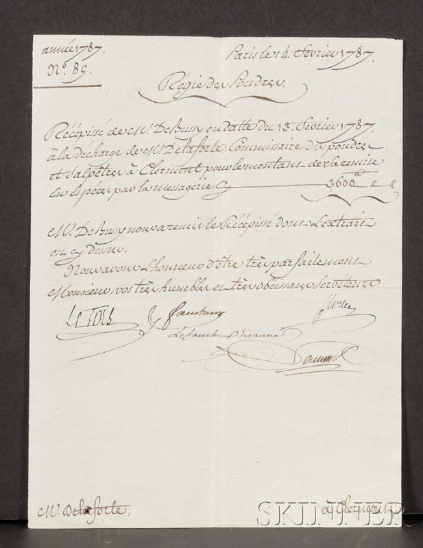 Appraisal: Lavoisier Antoine-Laurent de - Signed document February one page in