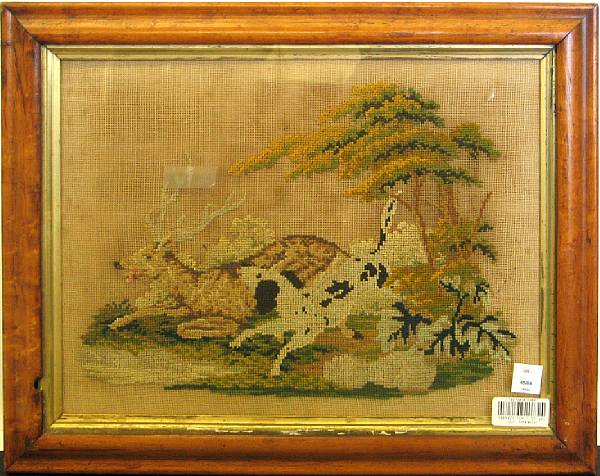 Appraisal: An English needlework embroidery of a hound pursuing a stag