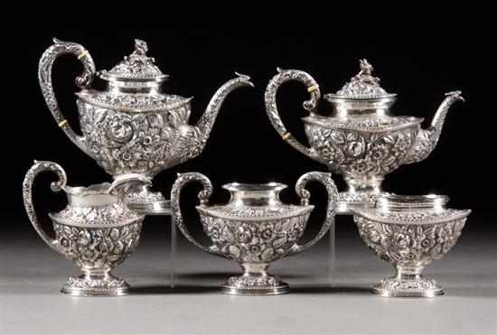 Appraisal: American repousse sterling silver five-piece tea and coffee service in