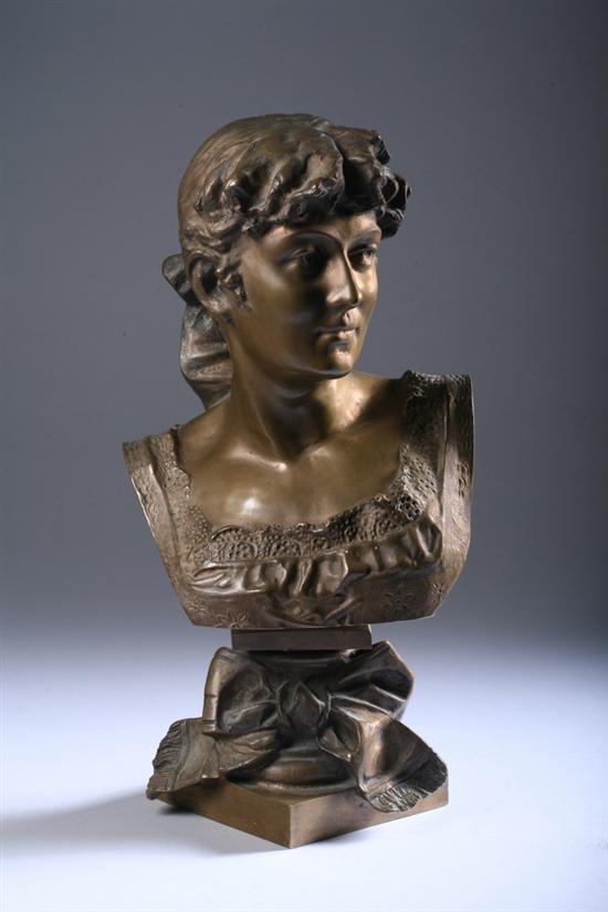 Appraisal: FRENCH BRONZE BUST OF A YOUNG WOMAN circa With a