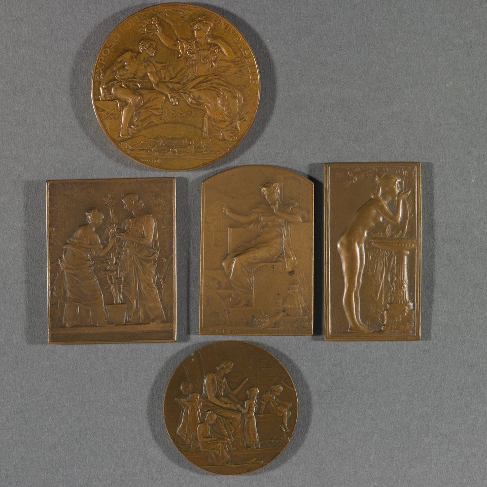 Appraisal: Group of Five French Bronze Medals and Plaques Jean Baptiste