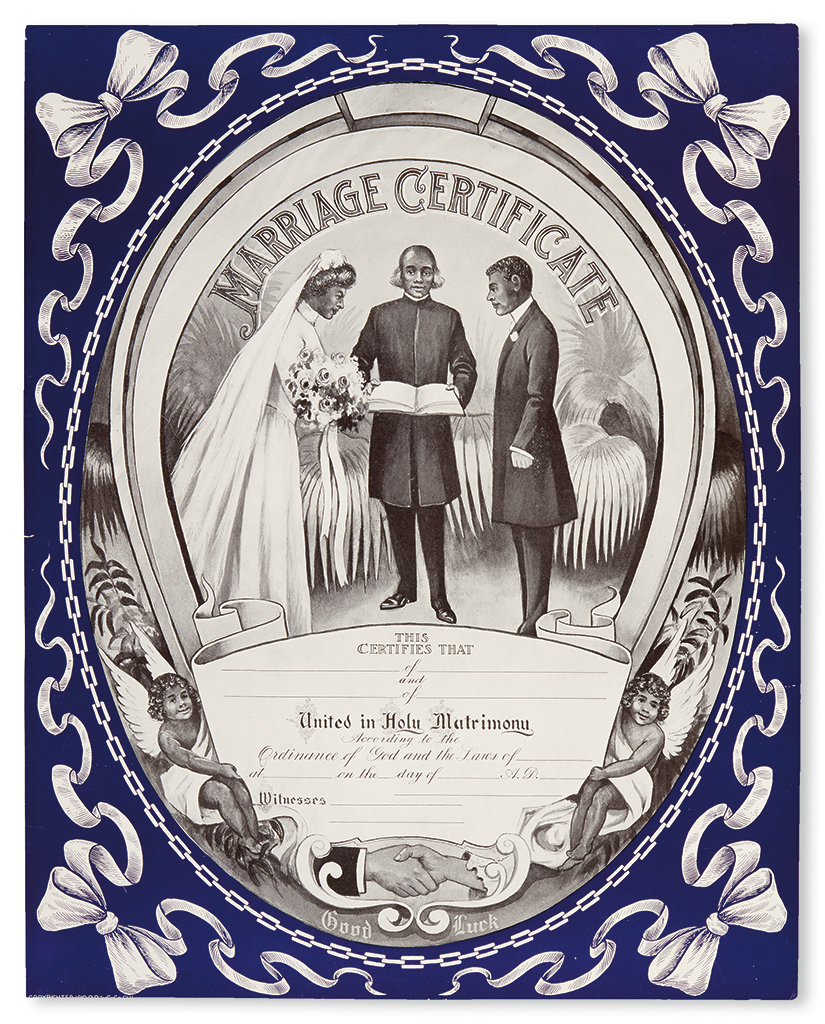 Appraisal: CIVIL RIGHTS MARRIAGE RENESCH COMPANY Marriage Certificate Chromolithographic poster with