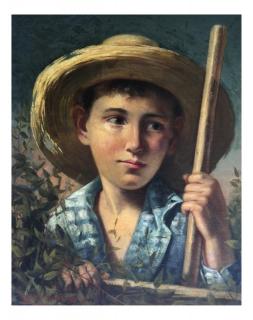 Appraisal: Oil on Canvas Boy with Straw Hat Harry Roseland signed