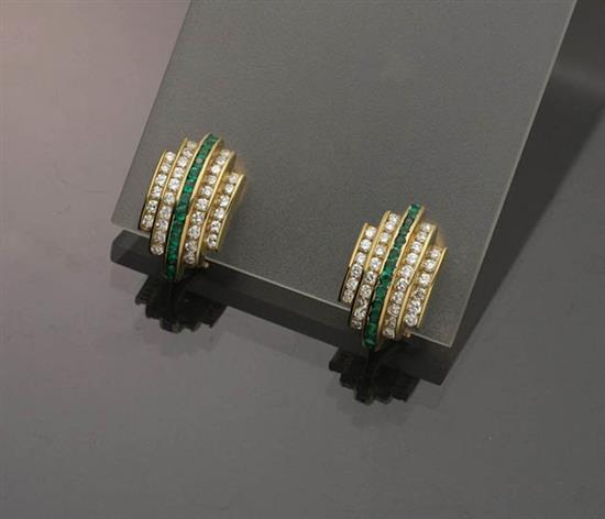 Appraisal: Pair of -Karat Yellow-Gold Emerald and Diamond Ear Clips Each