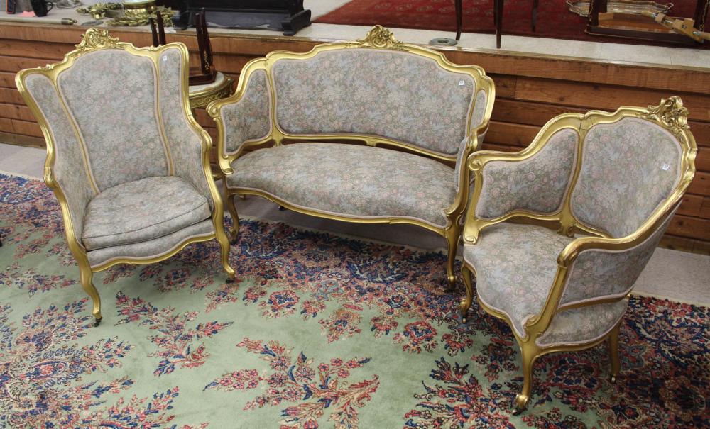 Appraisal: THREE-PIECE LOUIS XV STYLE GILTWOOD SALON SEATING FURNITURE SET c