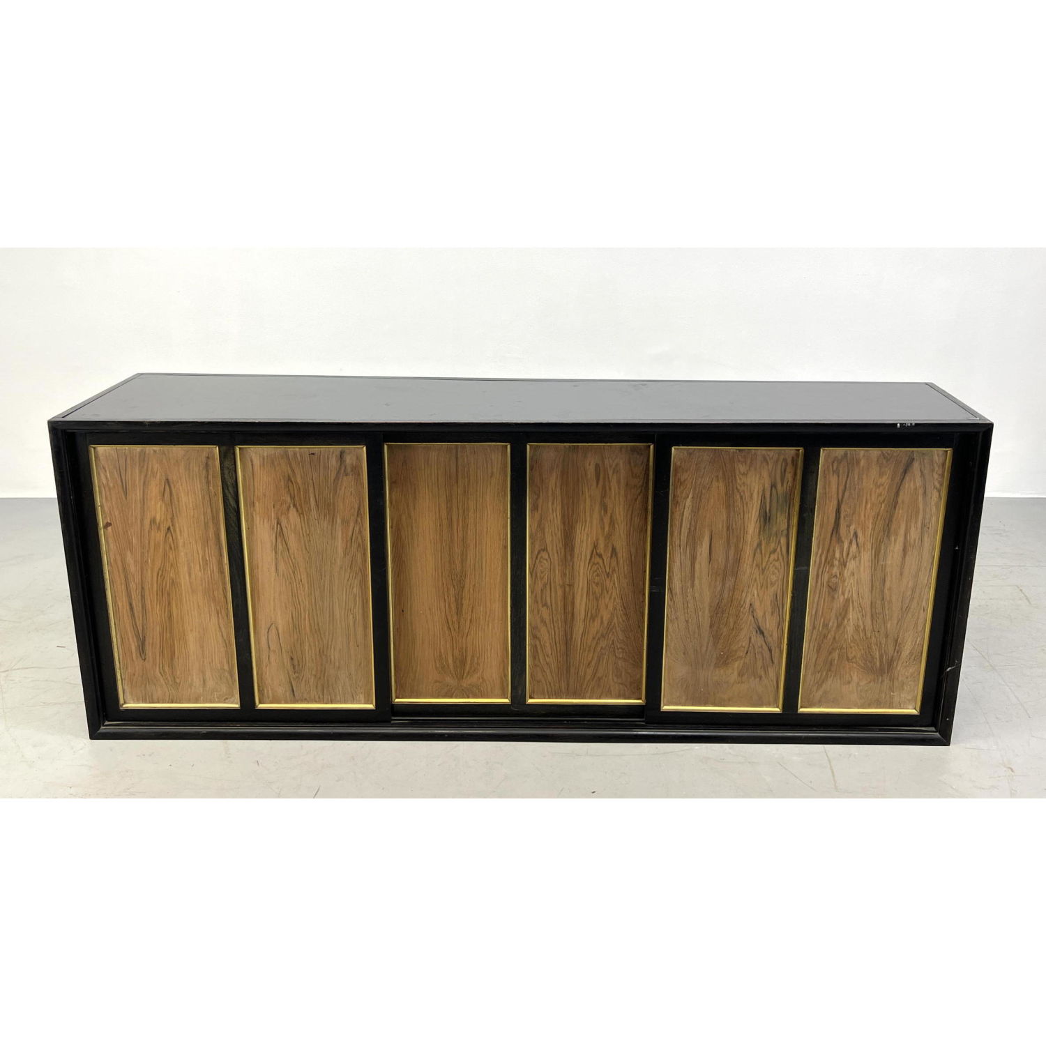 Appraisal: HARVEY PROBBER Wall Hanging Angled Cabinet Credenza Sliding Doors Dimensions