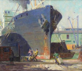 Appraisal: DRAKE William A Oil on Canvas Ships in New York