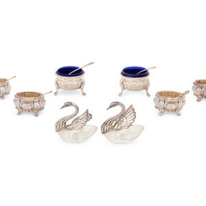 Appraisal: A Group of Silver Salt Cellars comprising a German swan-form